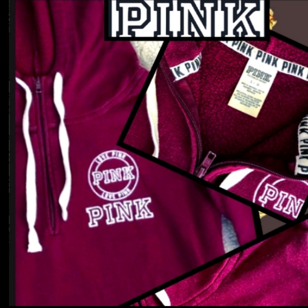 🍉Victoria's Secret Pink 3/4 Zipper Hoodie! Gorgeous Maroon & White!)+ - Picture 2 of 2